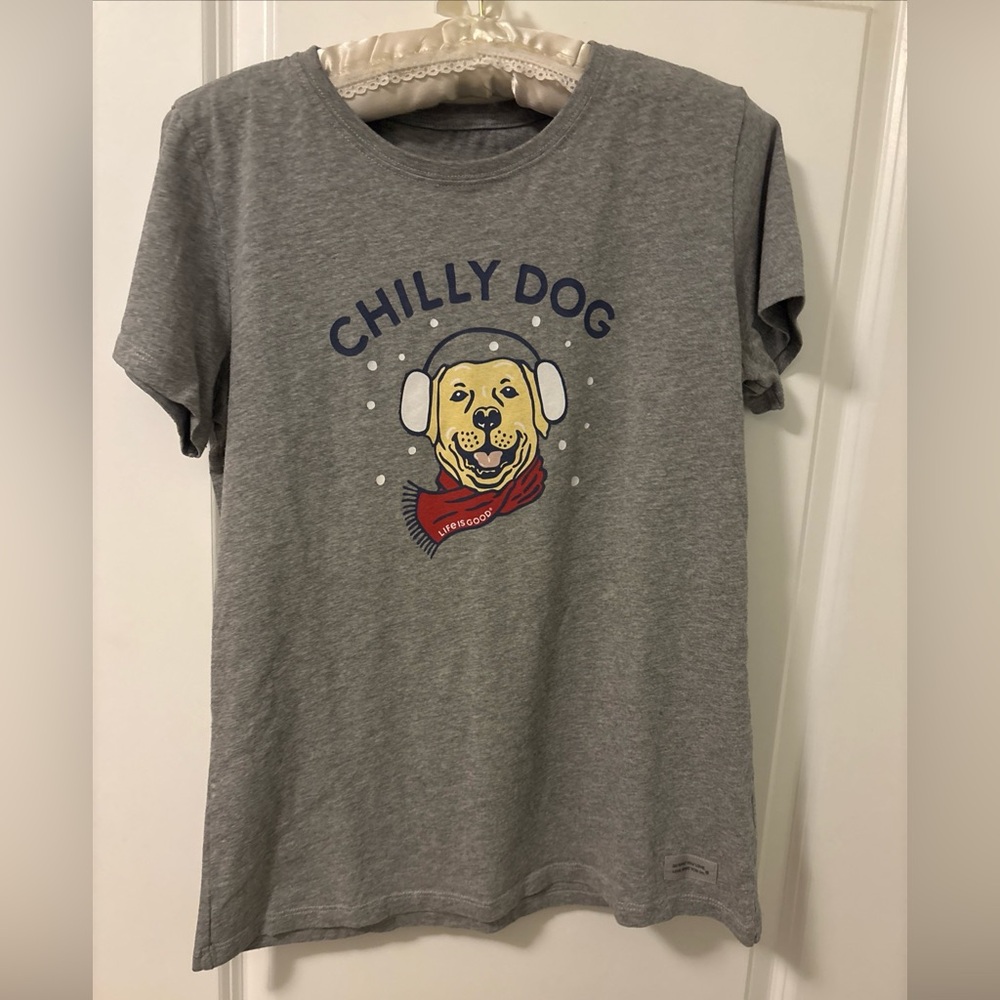 Life is Good "Chilly Dog" Crusher Tee Women's M Gray Short Sleeve Tee
